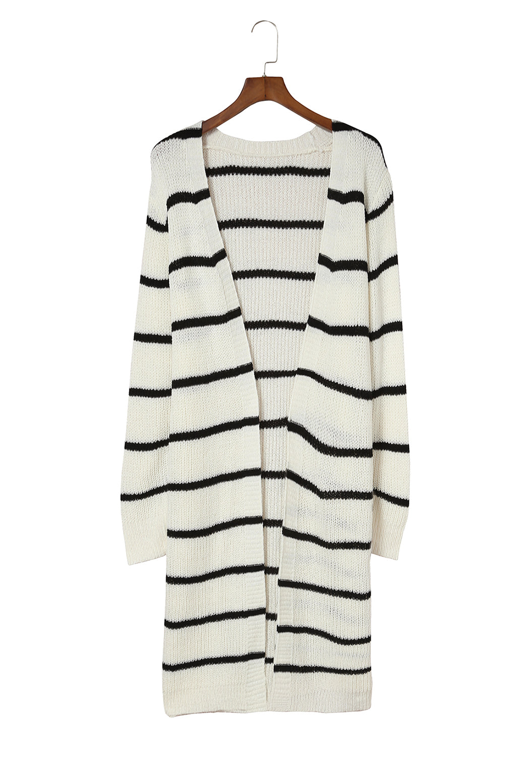 Beige Striped Print Long Cardigan