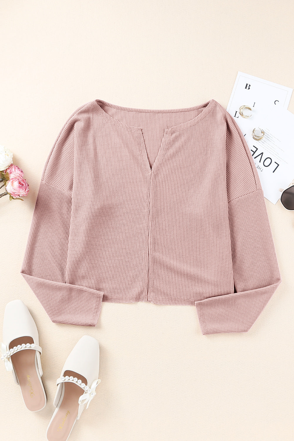 Pink Notch Collar Lightweight Knit Crop Top