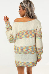 Multicolor Space Dye Henley Knit Sweater