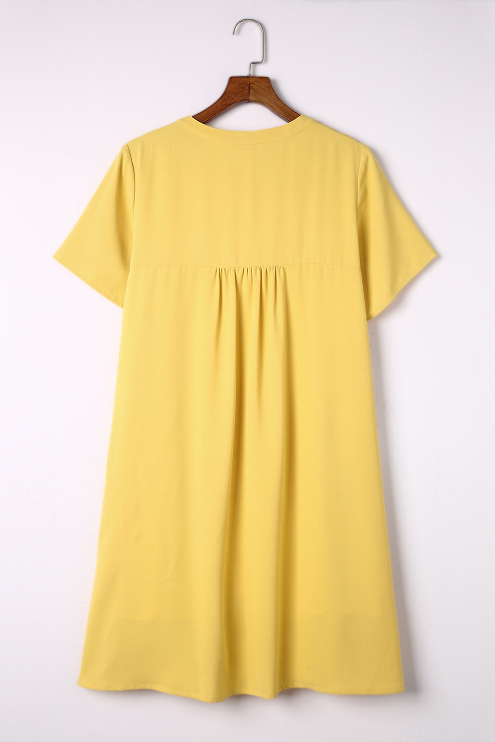Yellow Split Neck Embroidered Floral Babydoll Swing Dress