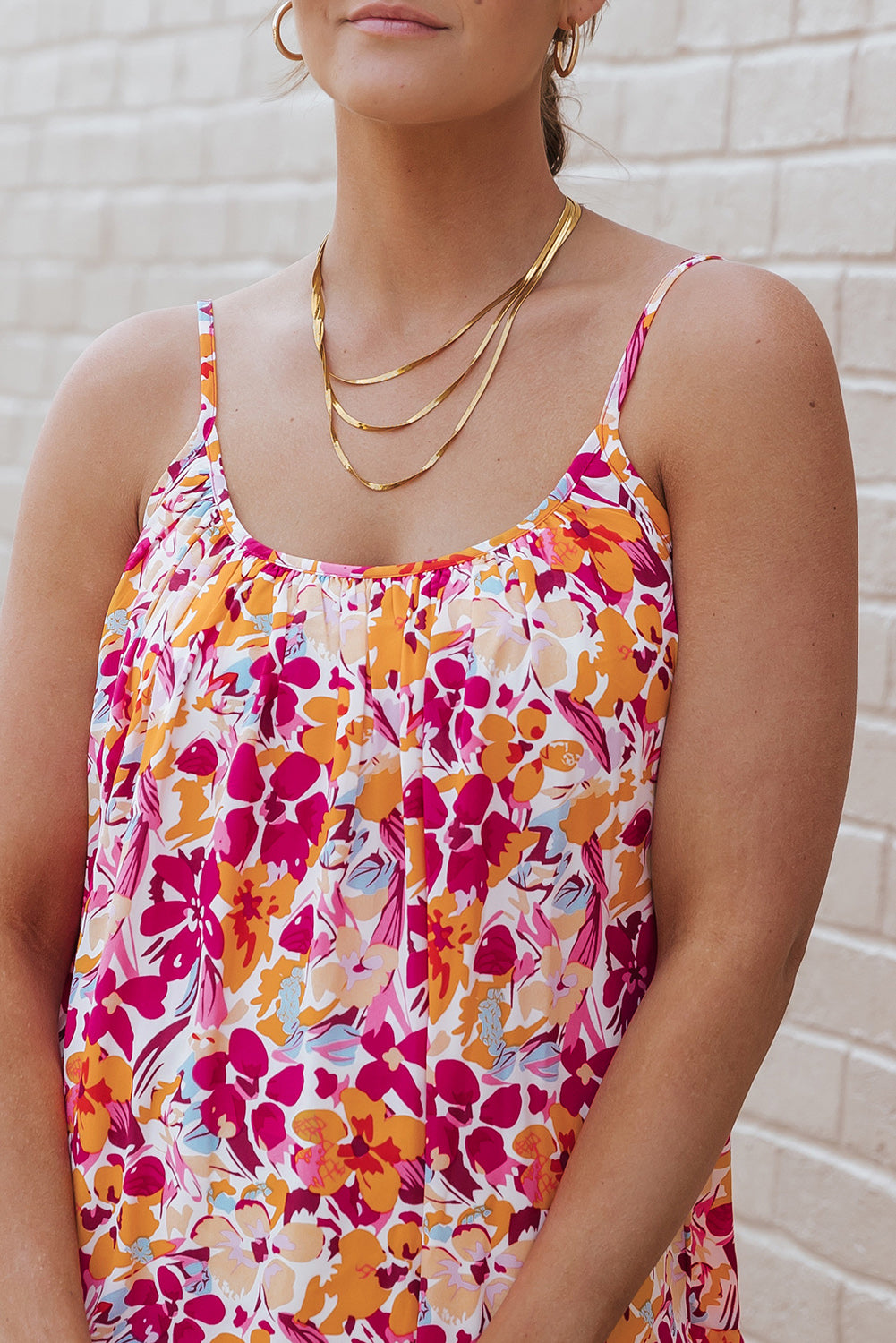 Red Floral Print Loose Fit Spaghetti Strap Tank Top