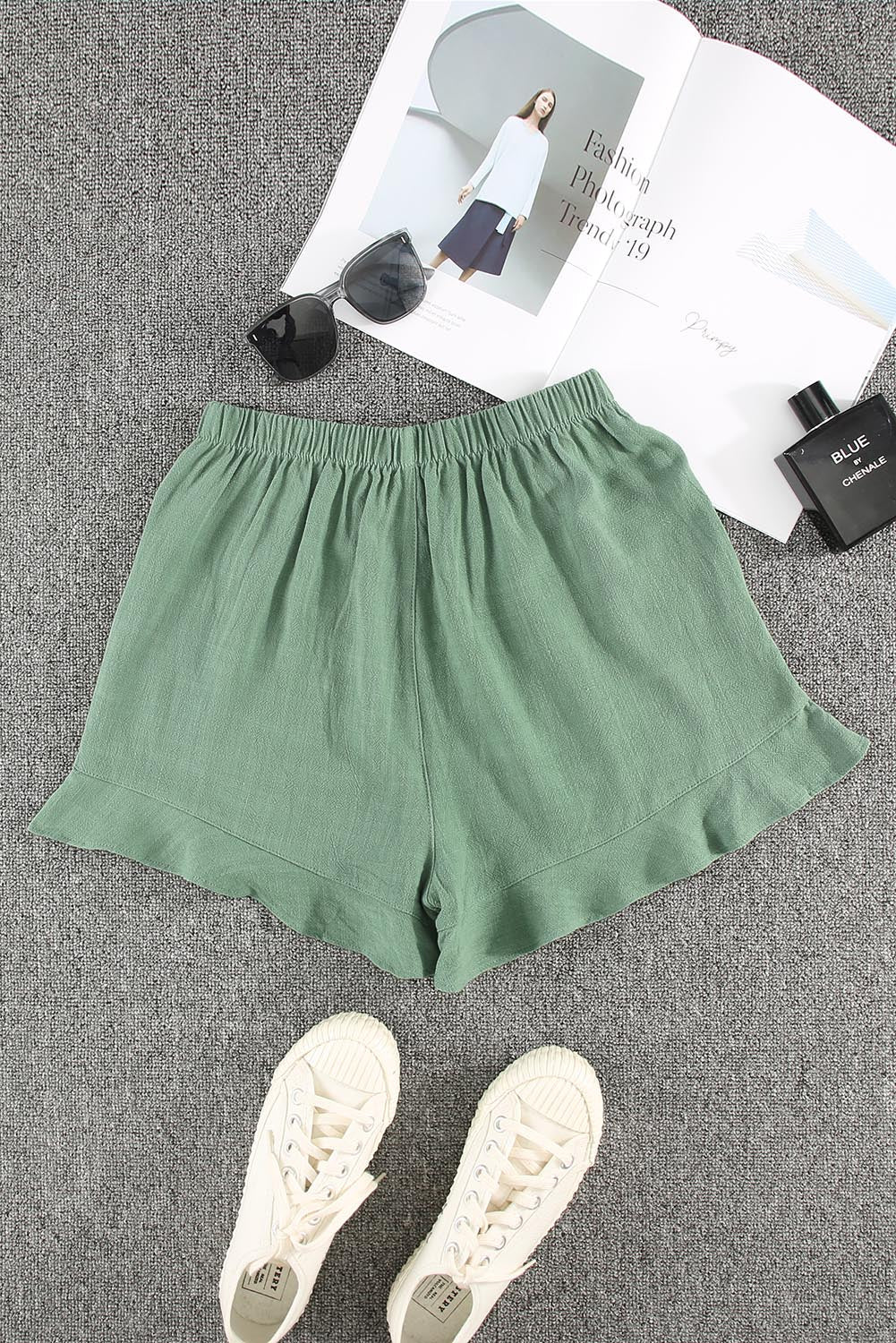 Khaki High Waist Pocketed Ruffle Shorts