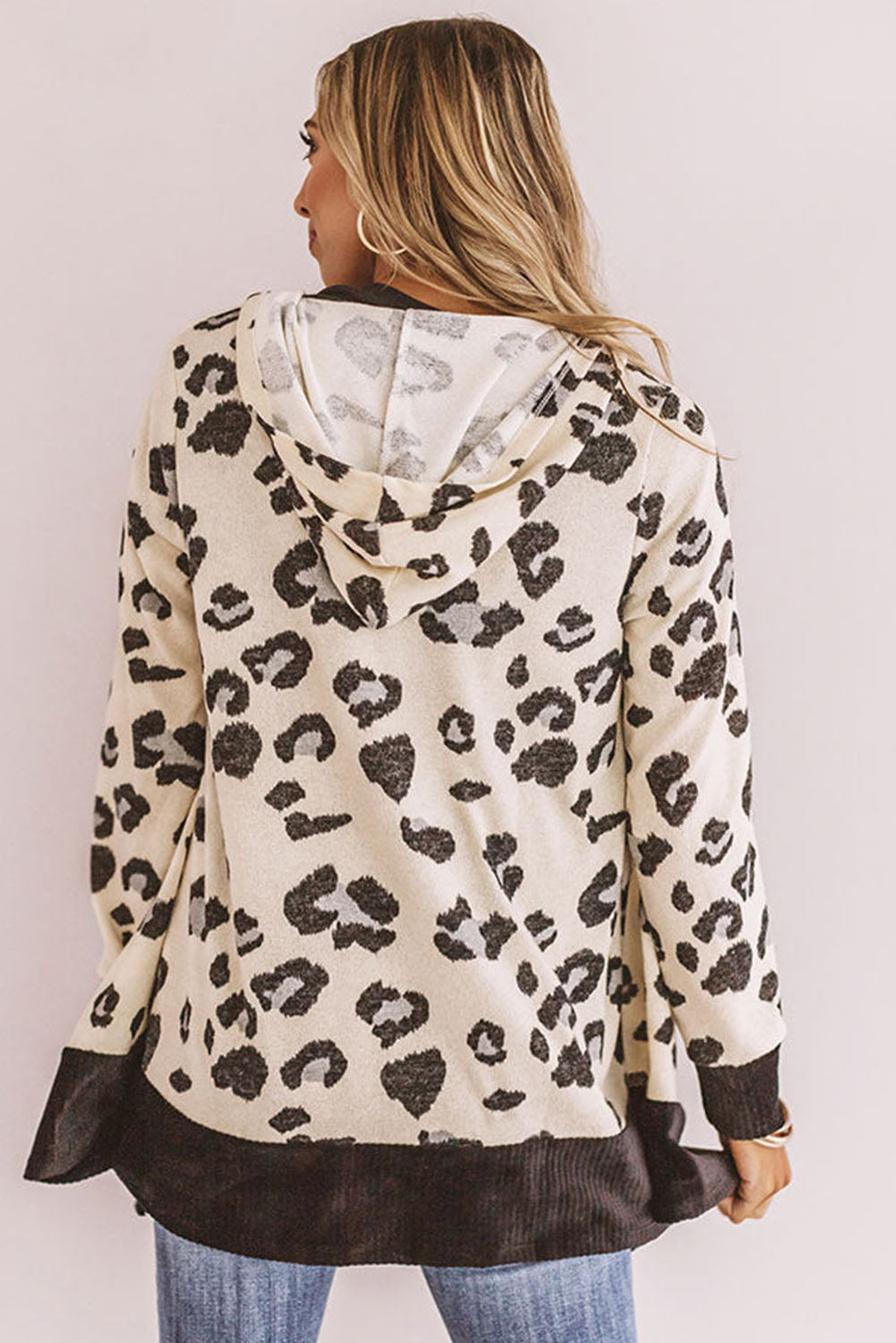 Leopard Print Hooded Open Front Cardigan