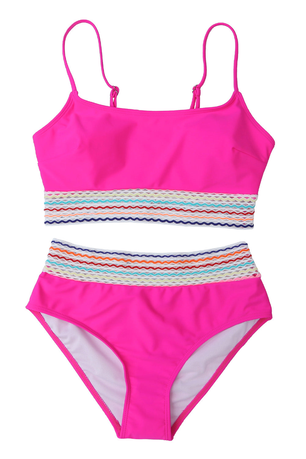 Sky Blue Striped Patchwork Spaghetti Strap High Waist Bikini Swimsuit