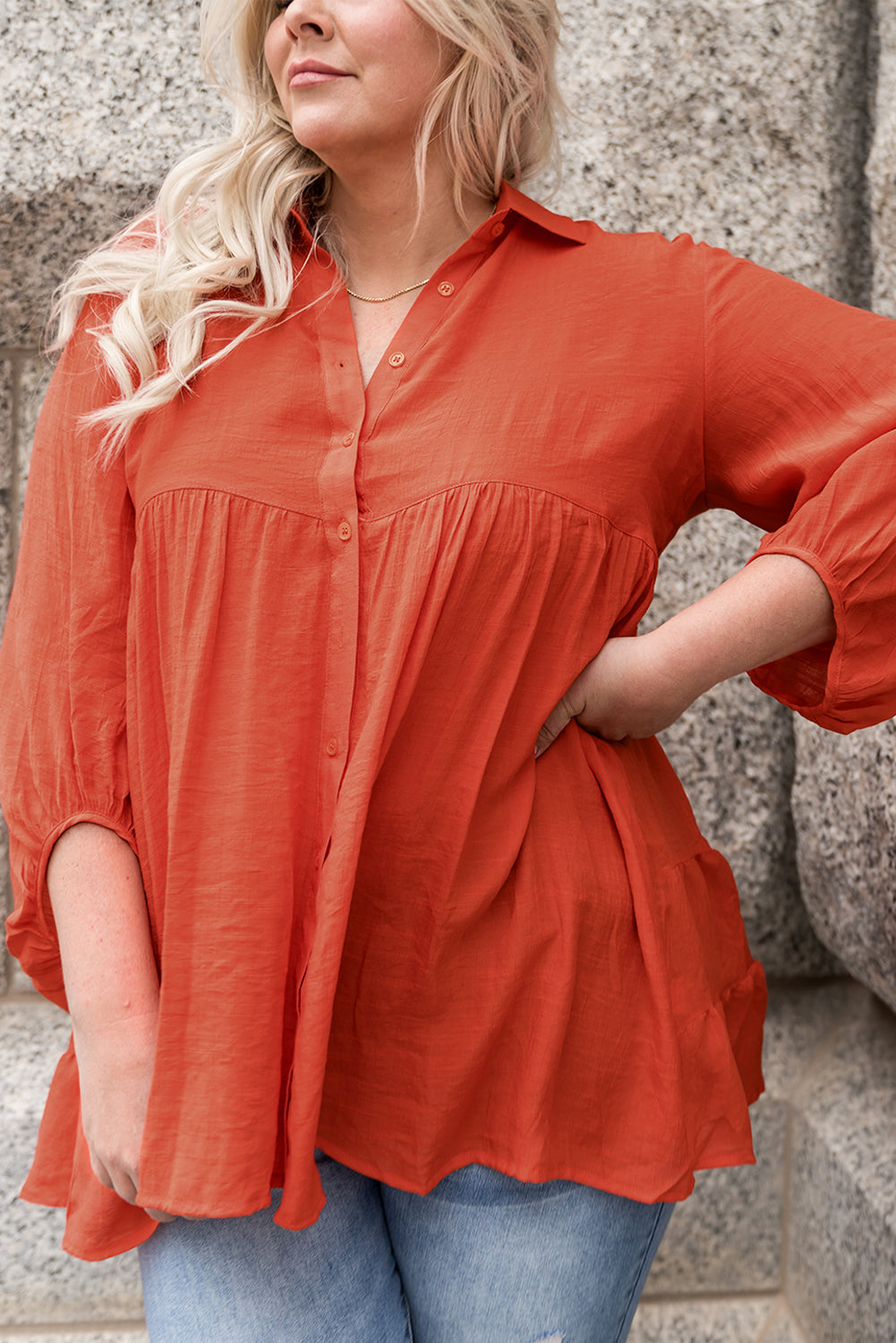 Green 3/4 Sleeve Plus Size Tunic Top
