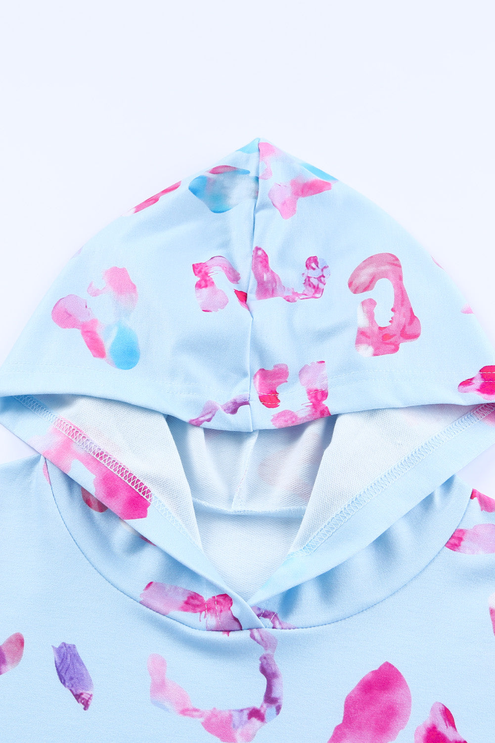 Sky Blue Leopard Print Hoodie and Shorts Set
