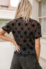 Black Stars Mesh See-through Short Sleeve T Shirt