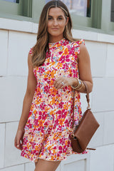 Red Ruffle Trim Tiered Sleeveless Floral Mini Dress