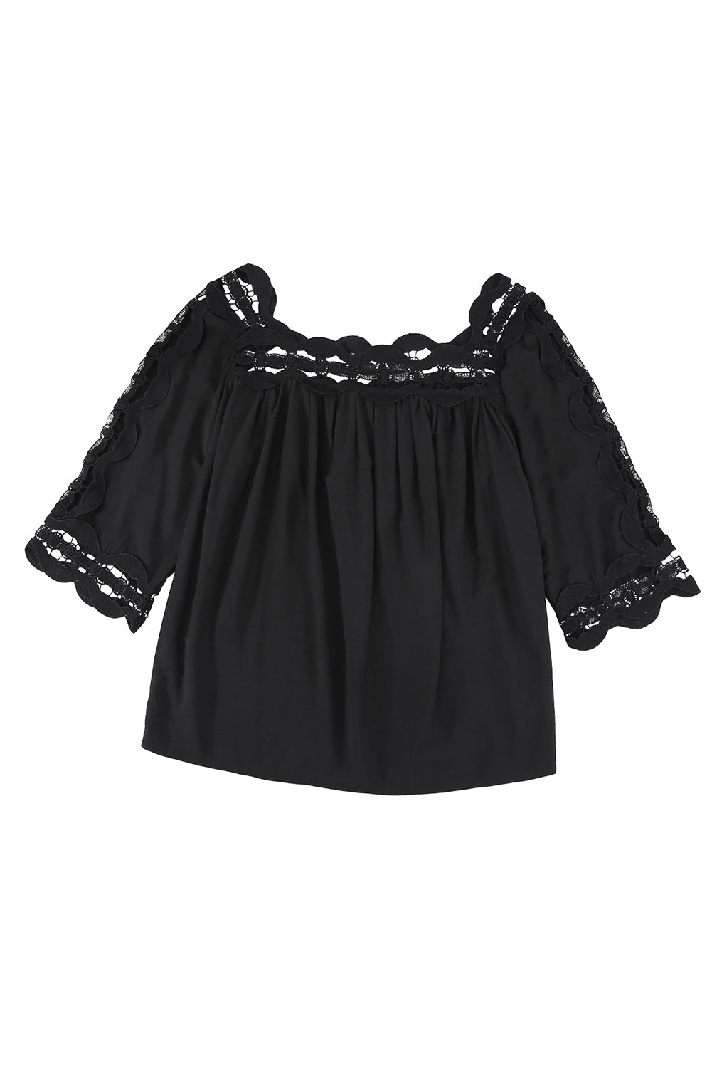 Black Lace Trim Half Sleeve Plus Size Top