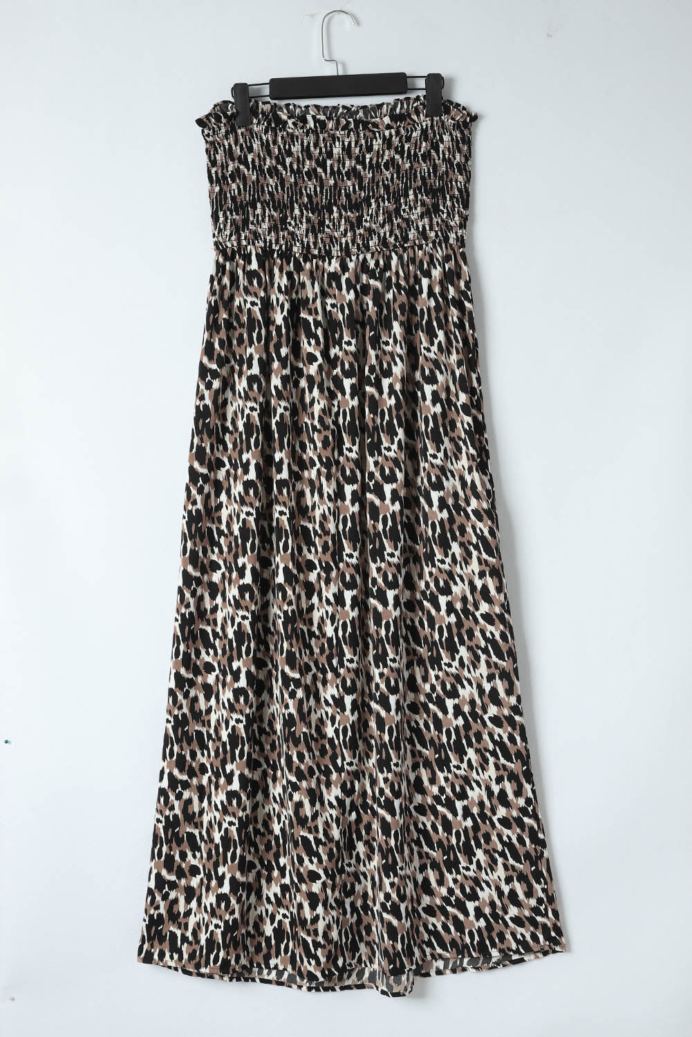 Leopard Smocked Bodice Strapless Maxi Dress