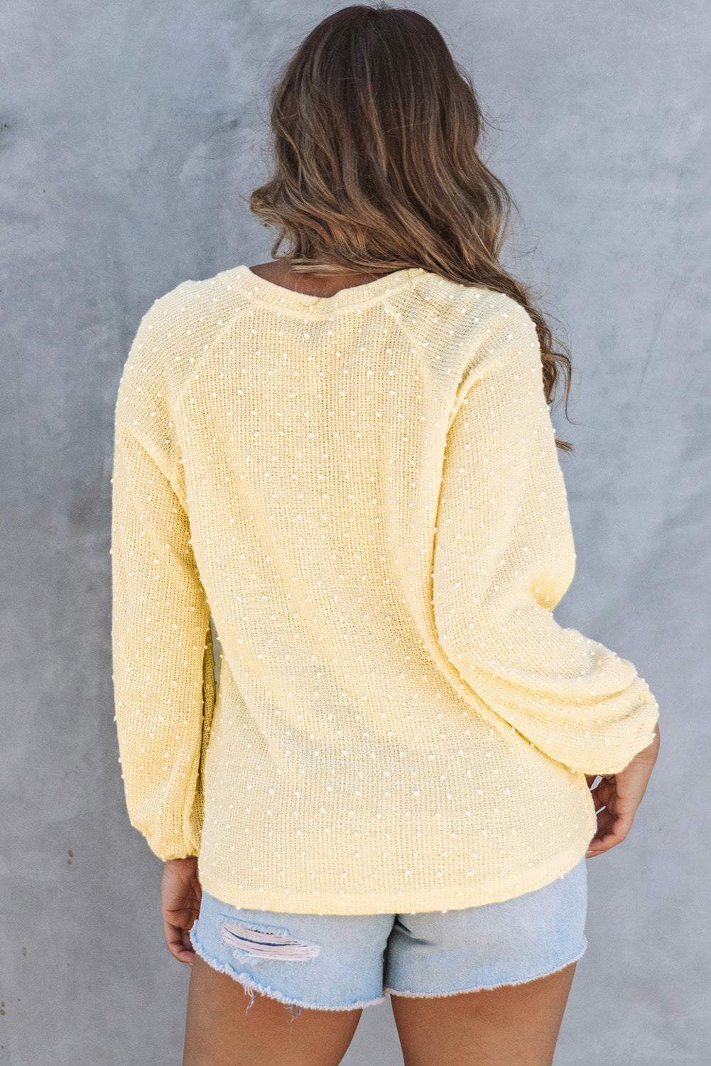 Apricot Swiss Dot Raglan Sleeves Knit Top