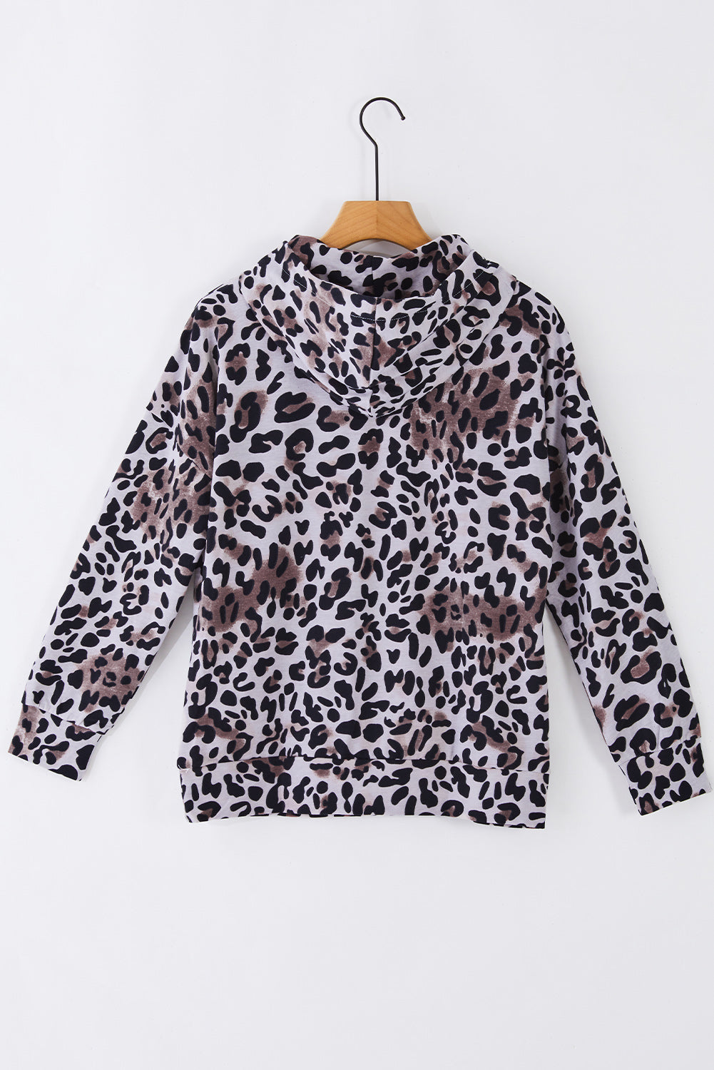 Leopard Print Kangaroo Pocket Pullover Hoodie