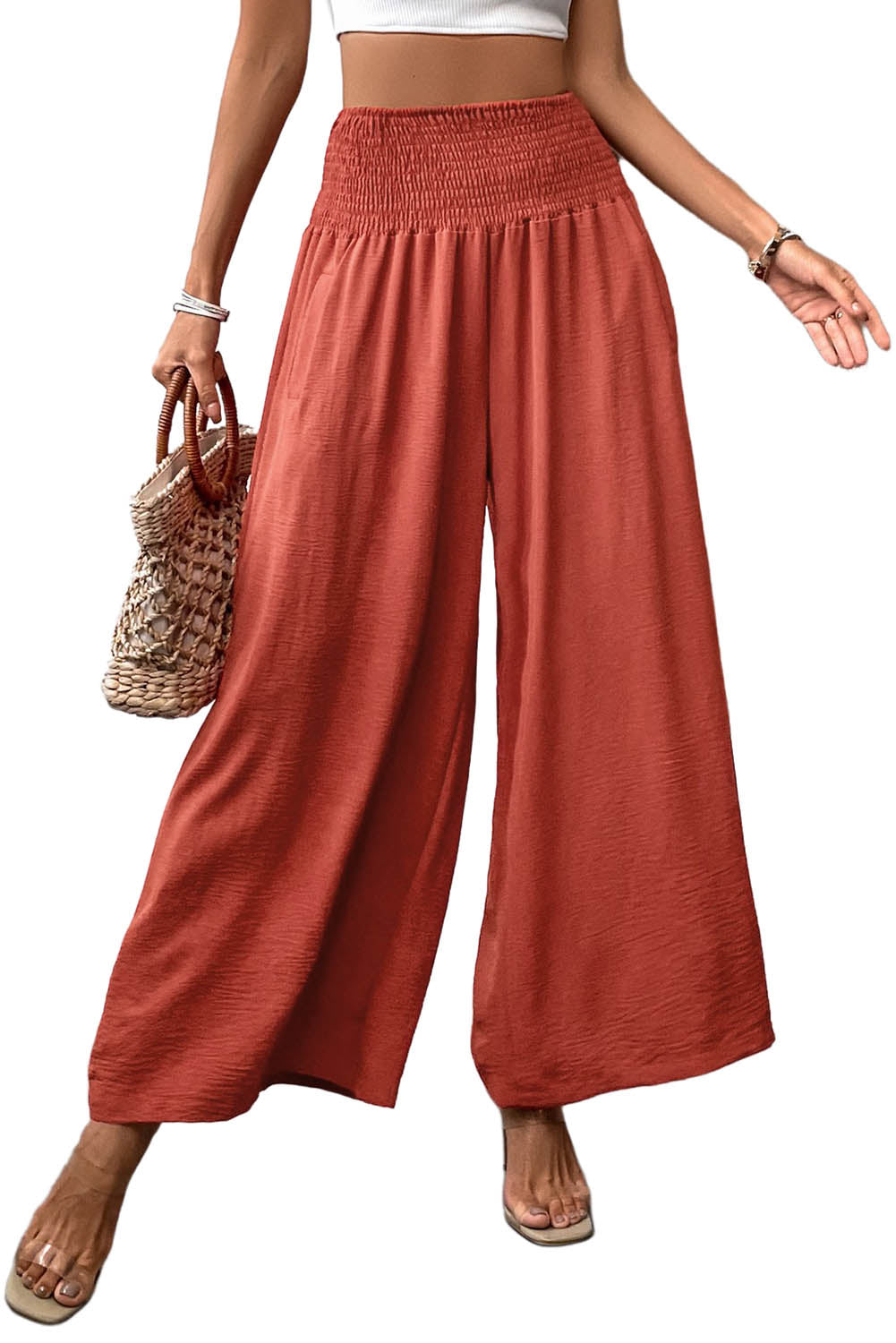 Black Waistband High Waist Wide Leg Pants