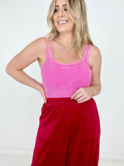 Washed Ribbed Square Neck Cropped Tank Top