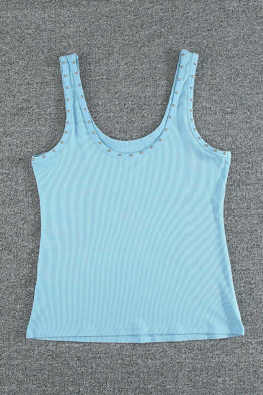 Sky Blue Studded Ribbed Tank Top