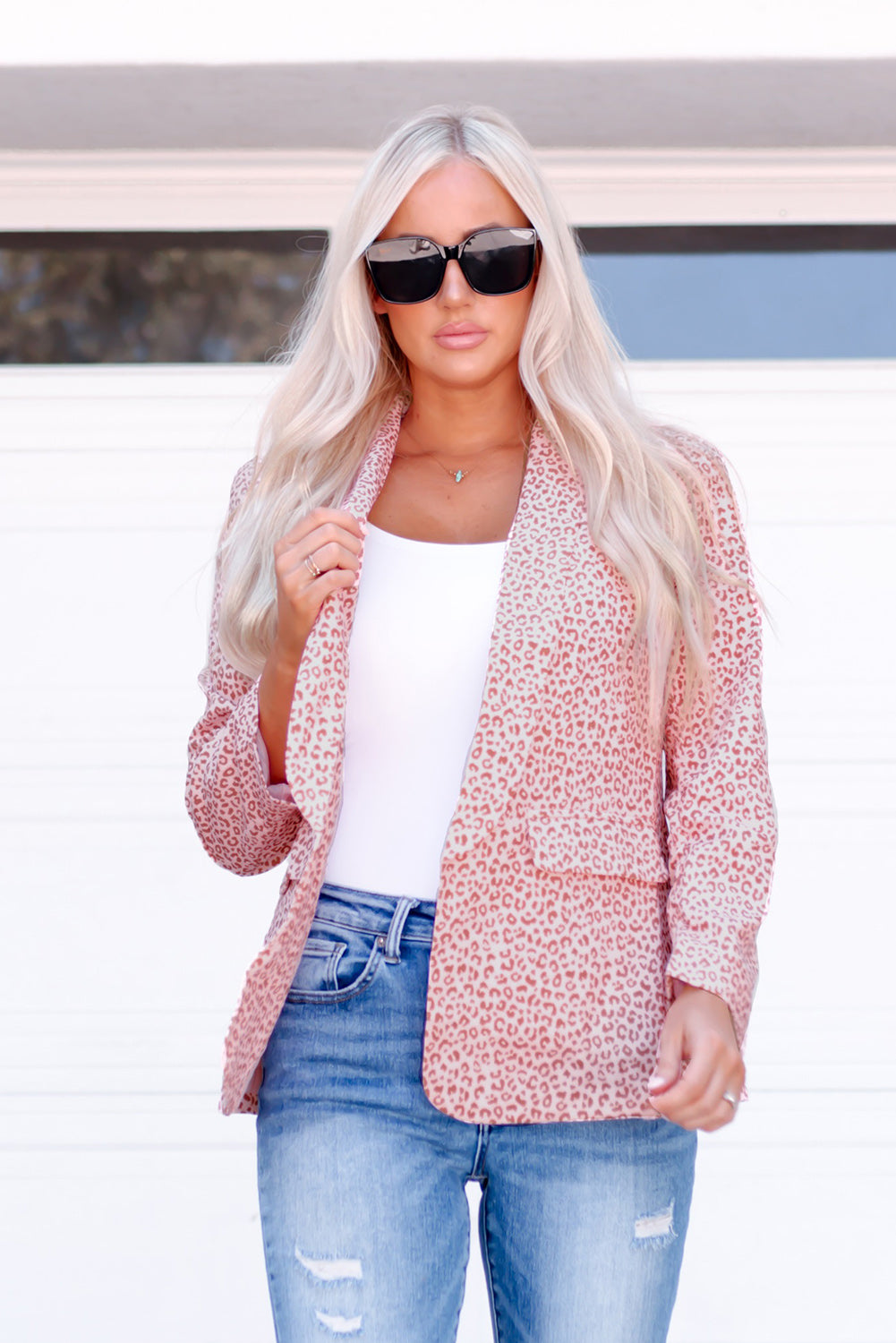 Pink 3/4 Sleeve Leopard Blazer