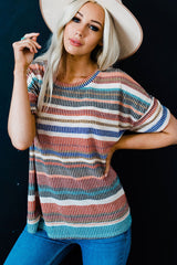 Multicolor Striped Loose T-shirt with Slits