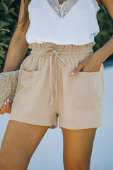 Khaki Drawstring Waist Shorts with Pockets