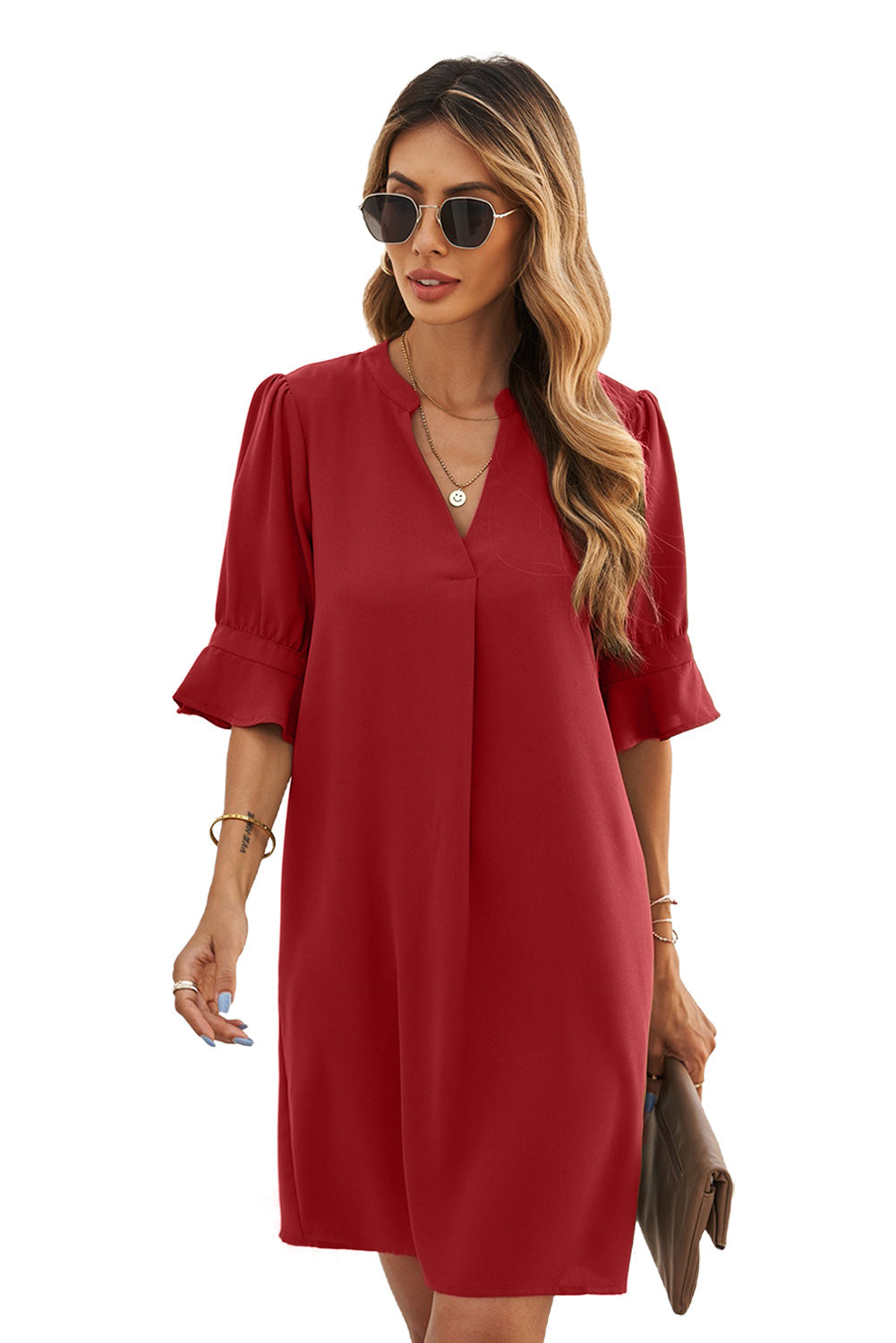 Black Ruffled Sleeve Shift Dress