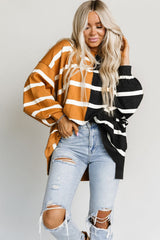 Stripe Oversized Contrast Printed Dropped Shoulder Top