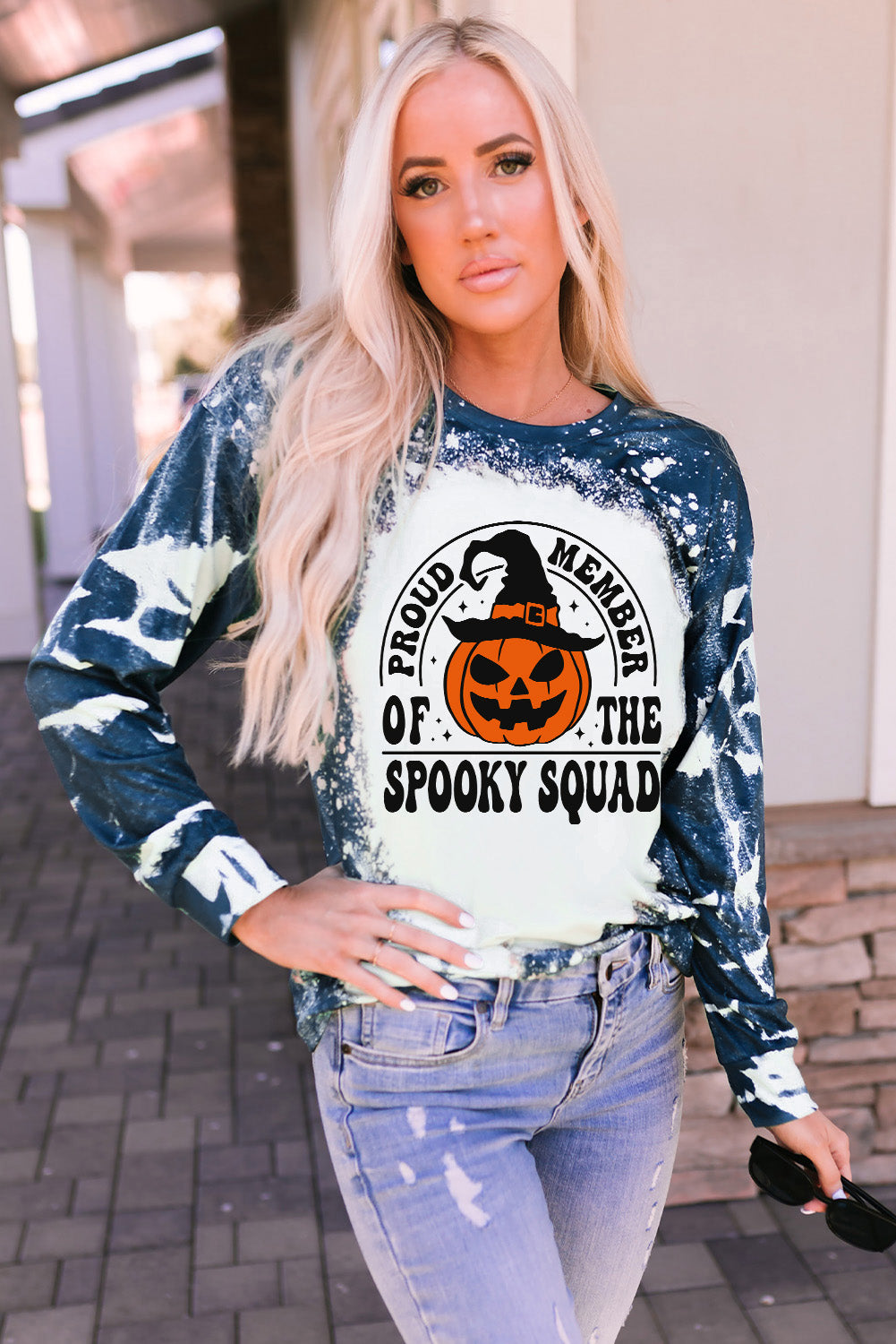 Multicolor Proud Member of The Spooky Squad Graphic Tie-dye Top