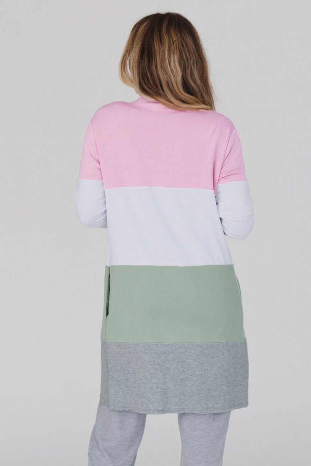 Pink Plus Size Colorblock Open Front Cardigan