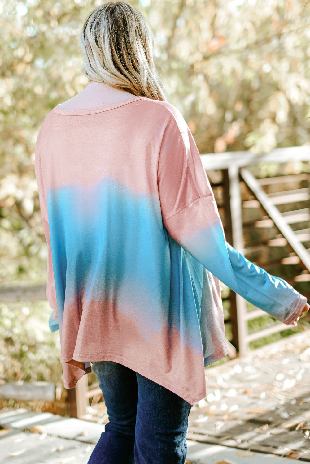 Sky Blue Plus Size Painted Poncho Top