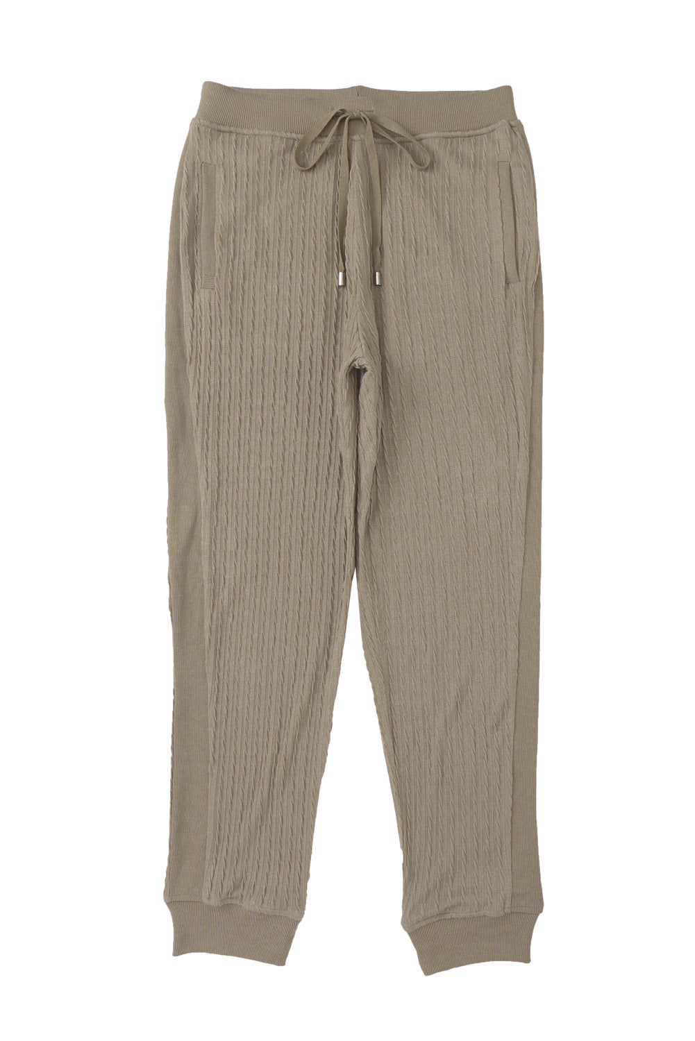 Khaki Ribbed Knit Drawstring High Waist Jogger Pants