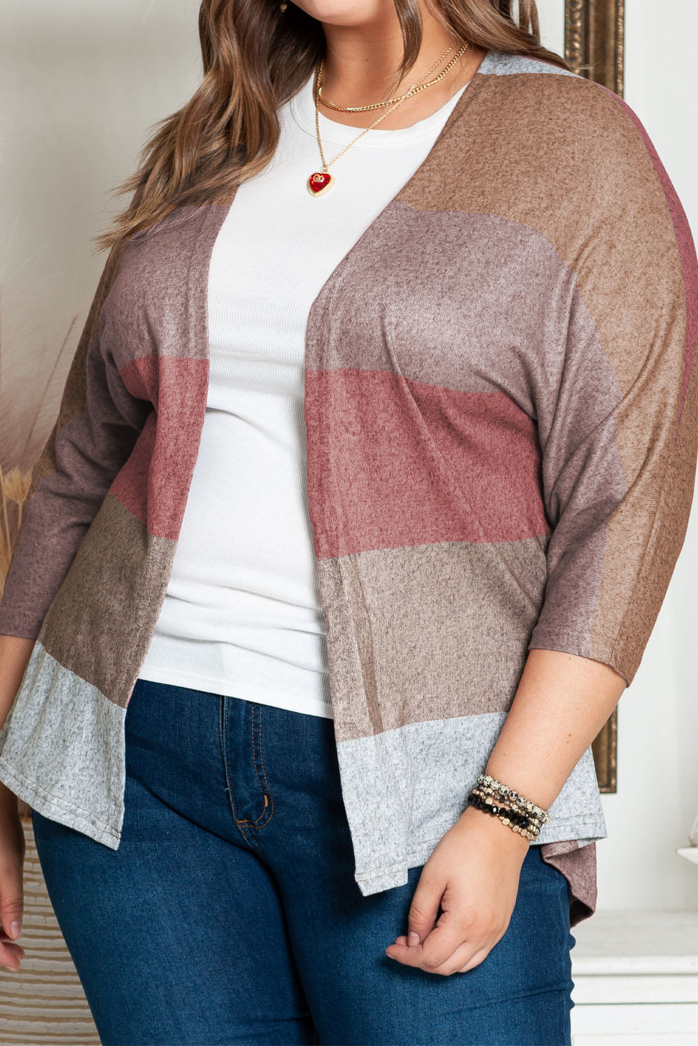 Multicolor Plus Size Colorblock Knit Cardigan