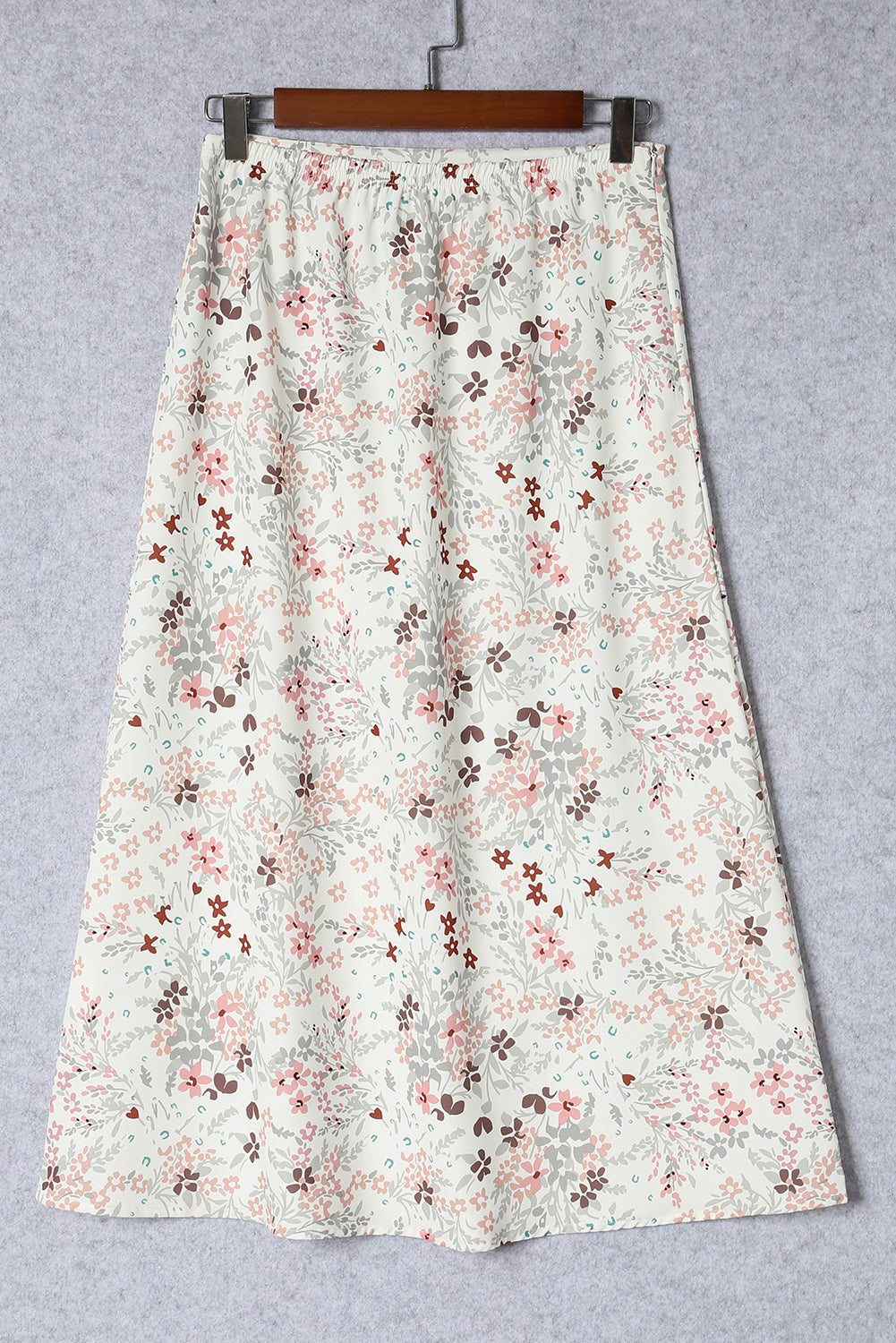 Beige Floral High Waist A-Line Skirt