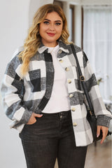 Gray Plus Size Checkered Button-Up Shacket