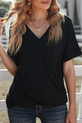 Black Short Sleeves Drape Knit Top