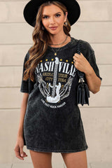 Black Mineral Wash NASHVILLE Vintage Graphic T Shirt