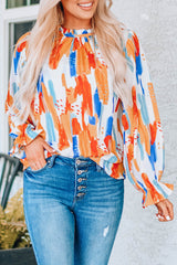 Multicolor Multicolor Printed Ruffle Trim Long Sleeve Top