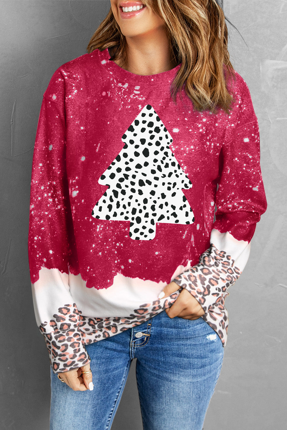 Black Leopard Bleached Pullover Sweatshirt