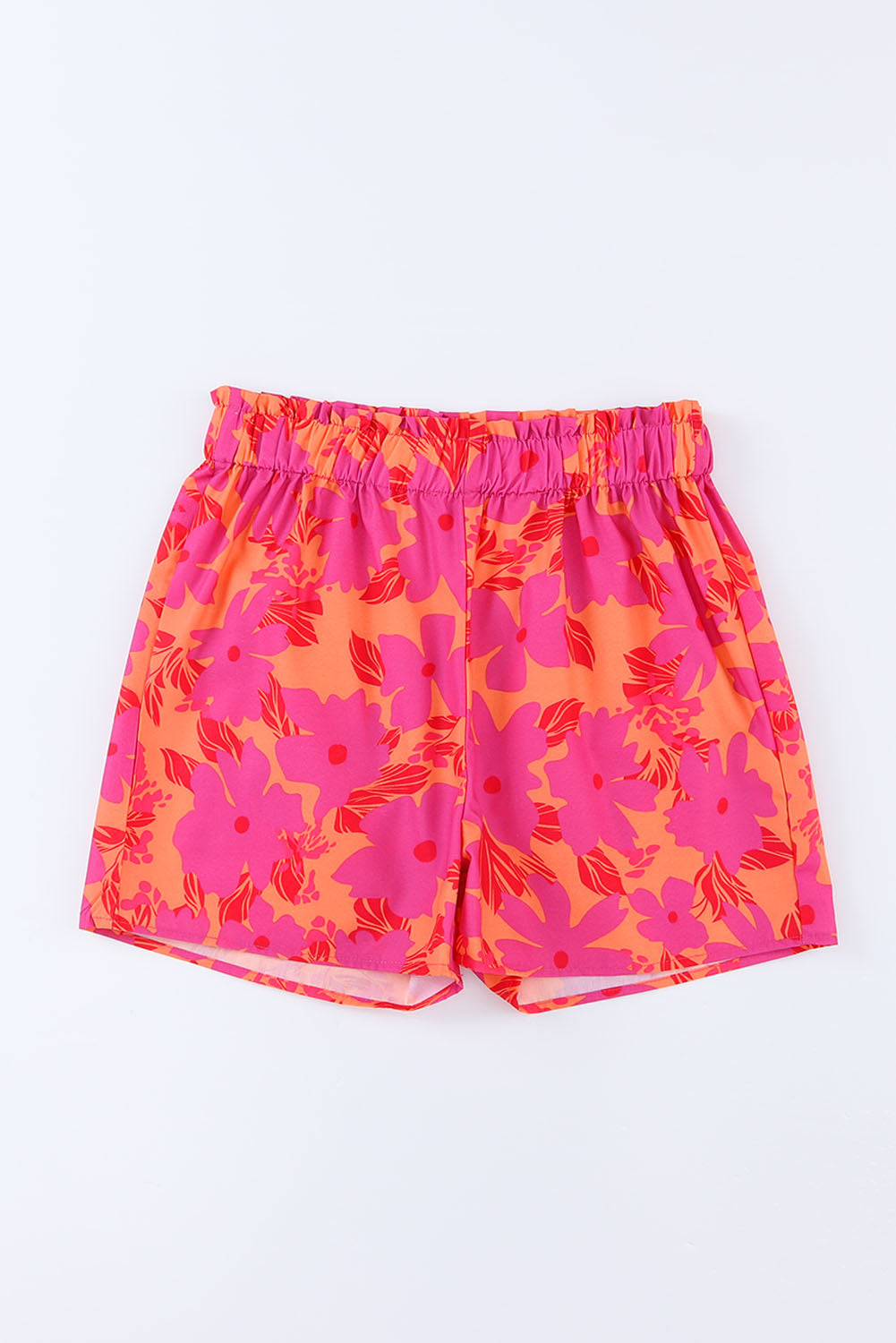 Pink Floral Print Smocked Waist Shorts