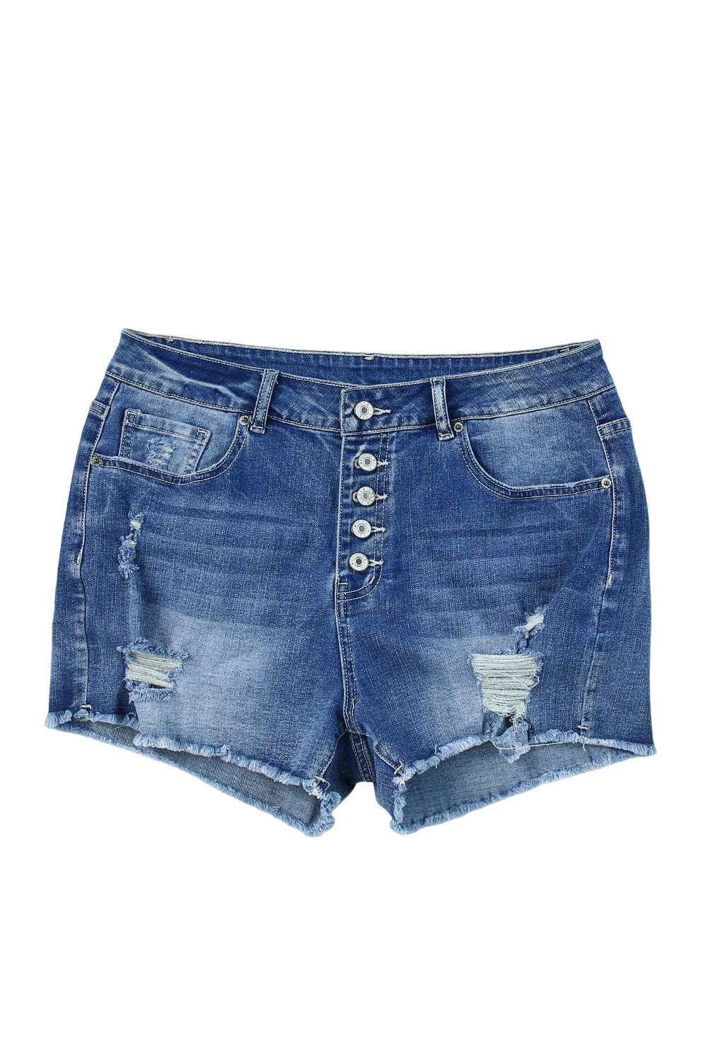 Sky Blue Quintuplicate Button Fly High Rise Plus Denim Shorts