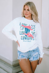 White LONG LIVE COWBOY WILD WEST Graphic Sweatshirt