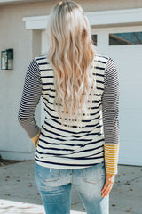 Long Sleeve Stripe Button Henley Top