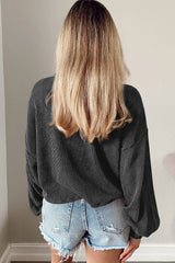 Black Cording Drop Shoulder Puff Sleeve Casual Long Sleeve Top