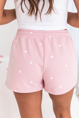 Pink Cute Heart Print Drawstring Lounge Shorts