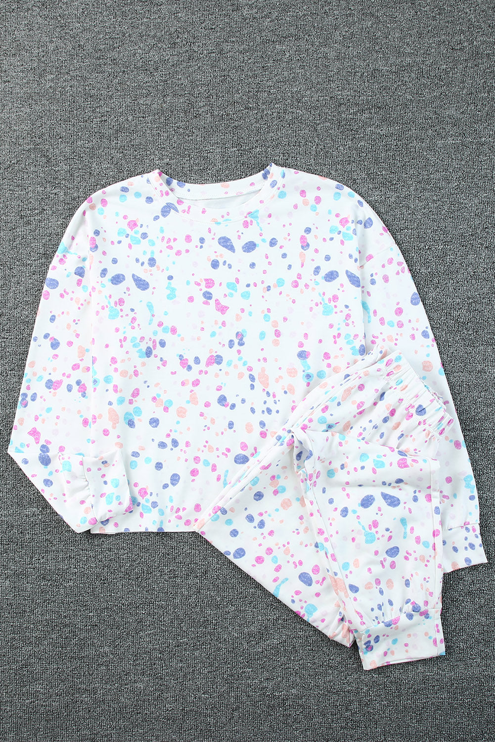 White Tie-dye Long Sleeve Crop Pullover and Joggers Lounge Set
