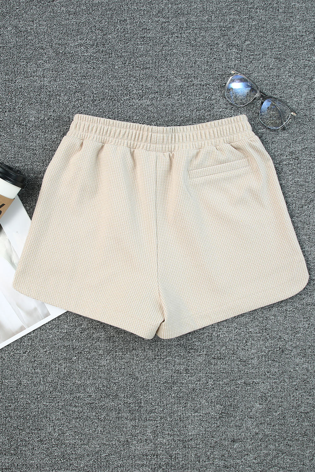 Apricot Tweed Wide Elastic Band High Waist Shorts