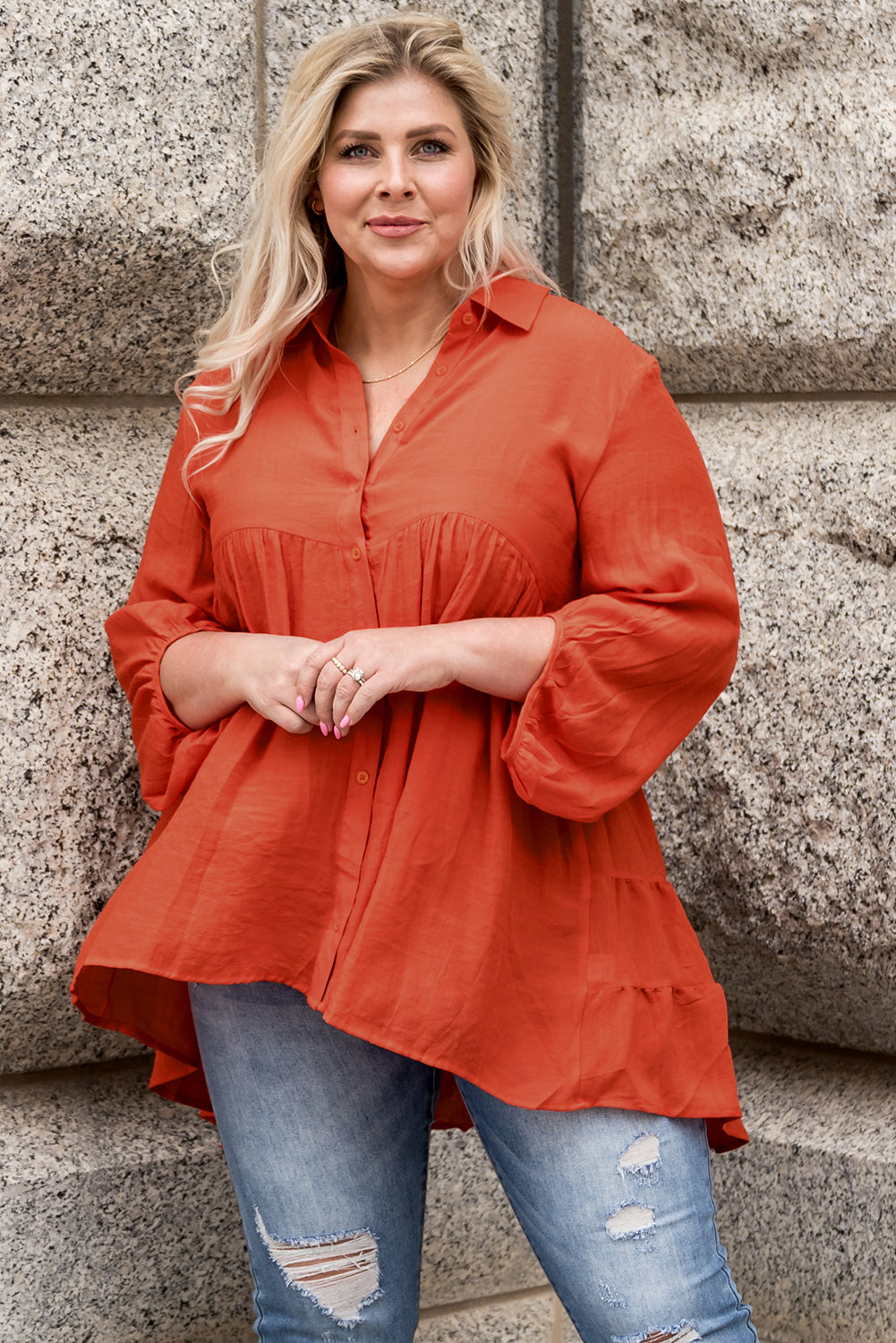 Green 3/4 Sleeve Plus Size Tunic Top
