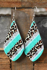 Sky Blue Leopard Color Block Glitter Water Drop Earrings