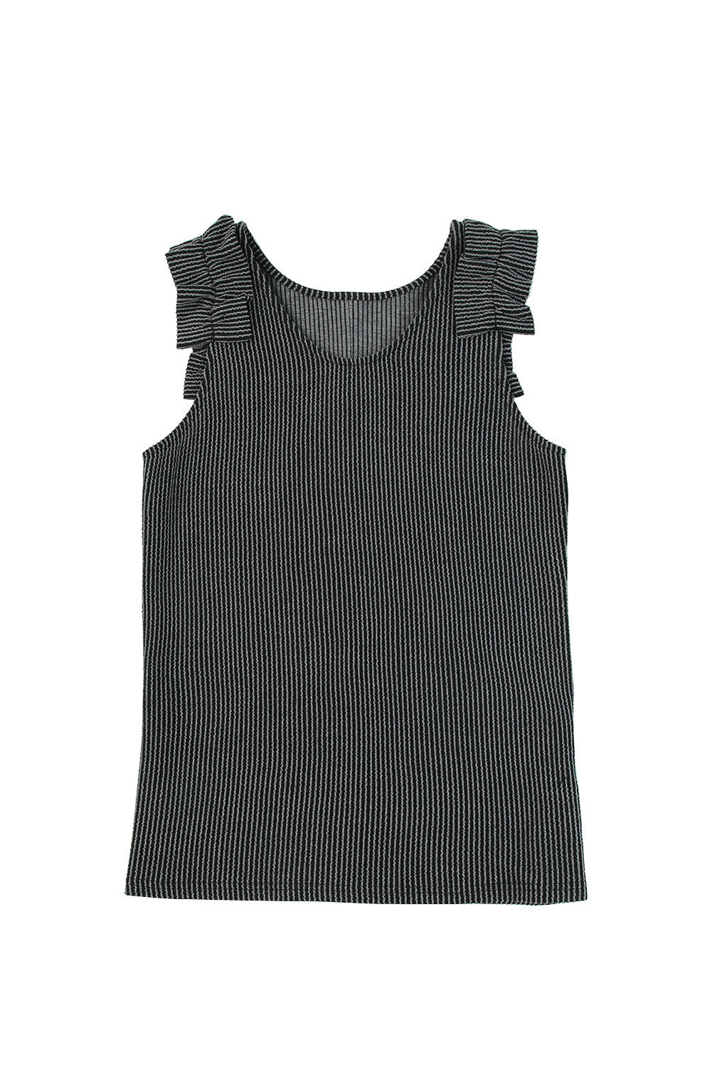 Gray Ruched Shoulders Ribbed Knit Tank Top