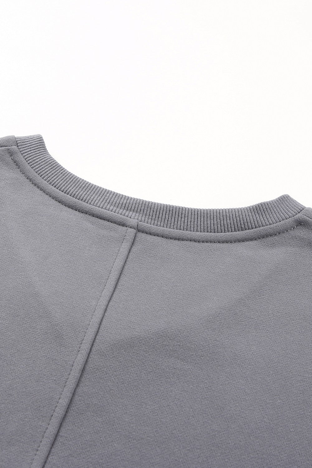 Gray Ribbed V Neck Drop Shoulder Sweatshirt