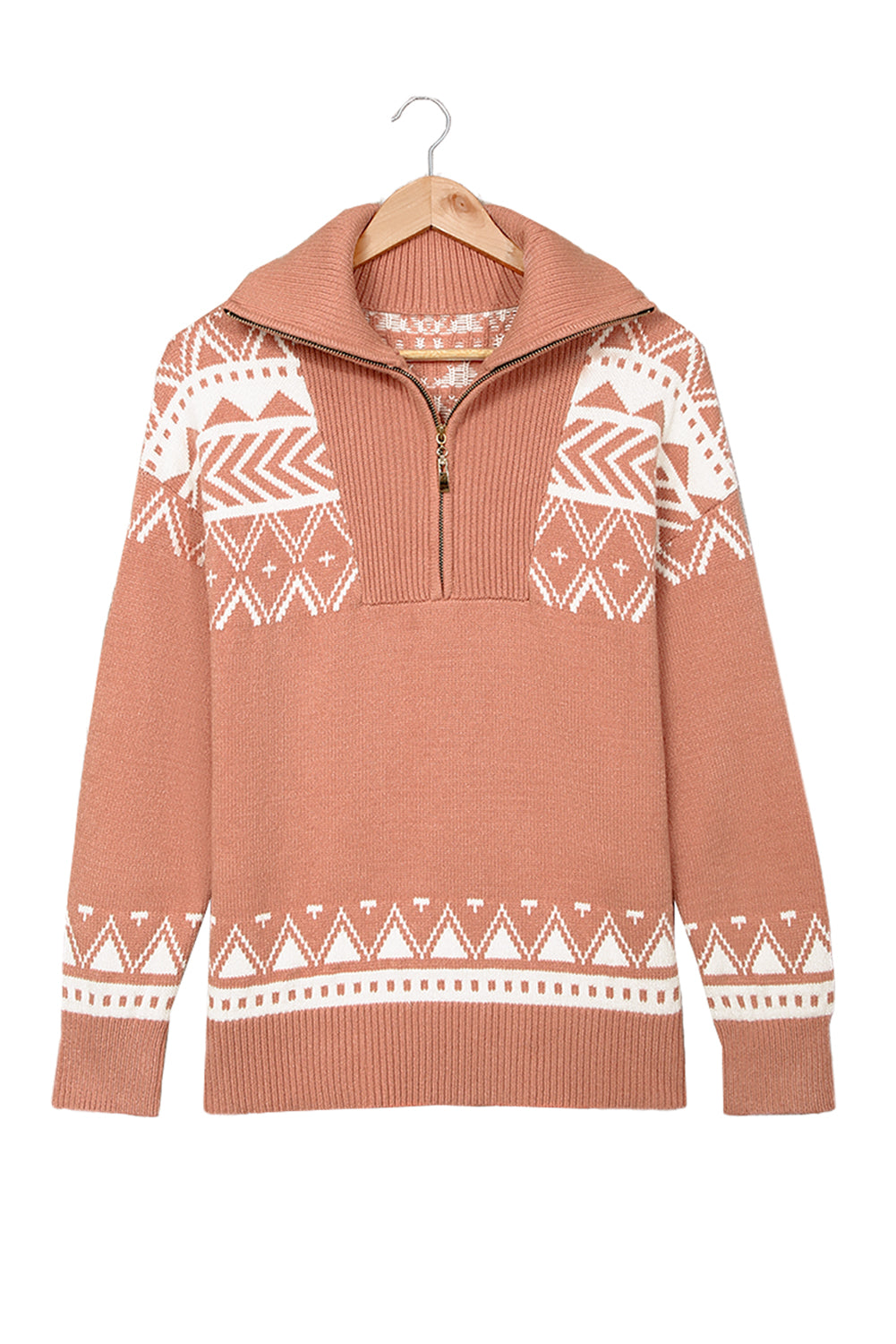 Blue Geometry Knit Quarter Zip Sweater