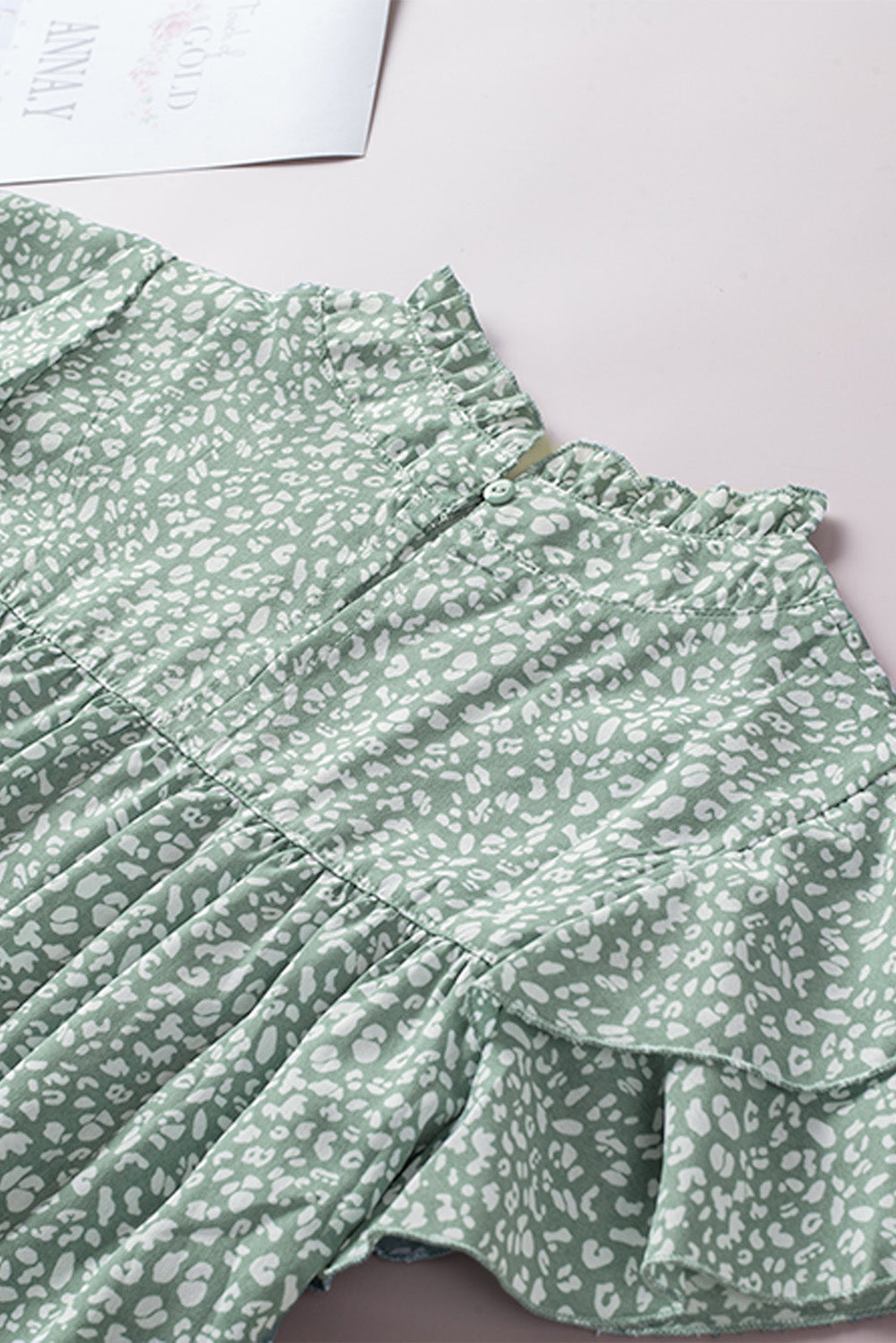 Green Cheetah Spotted Ruffle Top