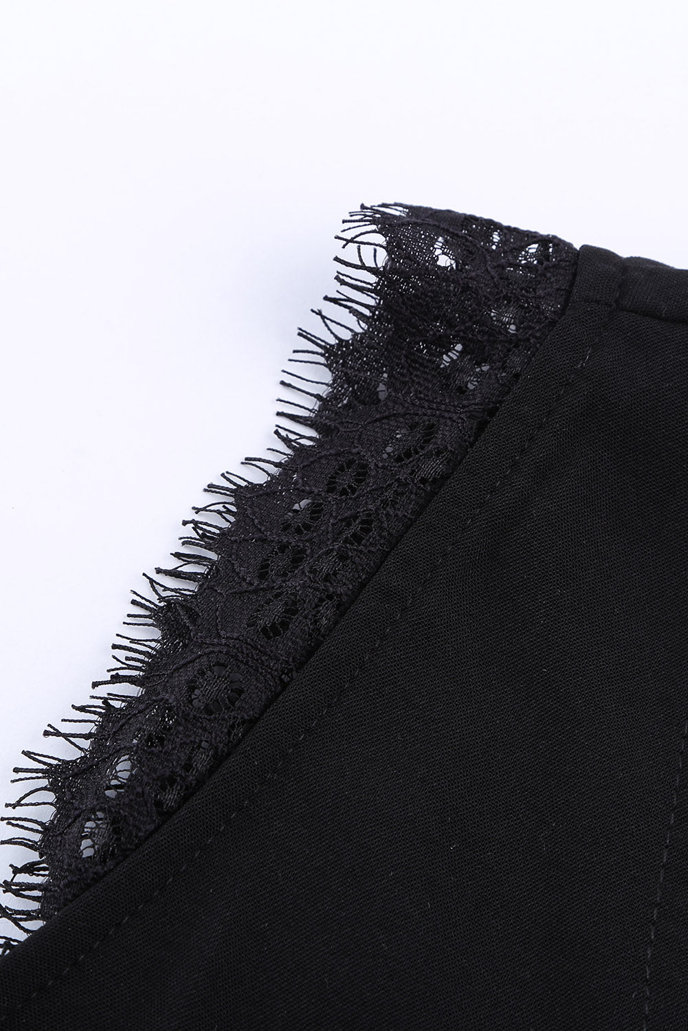 Black Sleeveless Eyelash Lace V Neck Tank Top